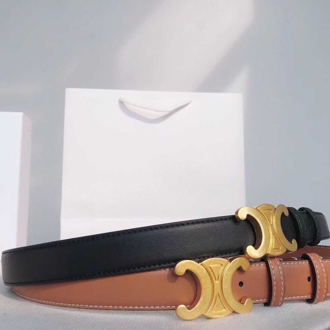 

New Saijia classic Arc de Triomphe women's belt 2.5 wide head leather gilded copper buckle, Brown