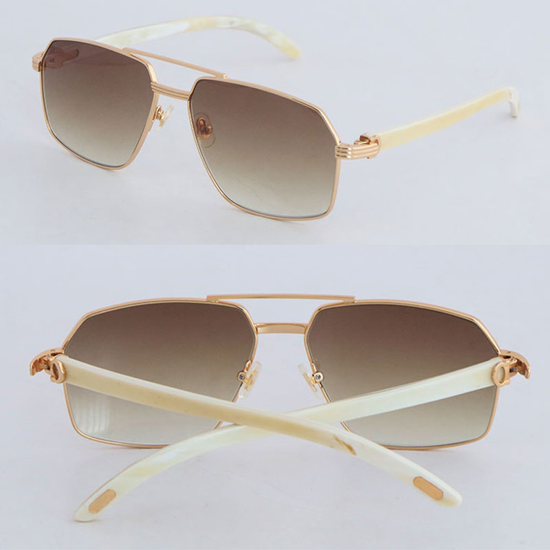 high quality New Designer Model Metal Sunglasses Woman 0273S Luxury White Genuine Natural Horn Sunglass Womens Large Square Framework Glasses D12-image-811914918