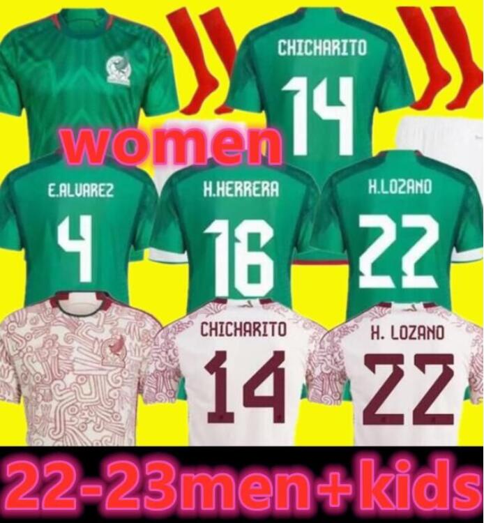 

22 23 Mexico Away soccer jersey H.LOZANO CHICHARITO RAUL LOZANO WORLD CUP 2022 fans player G DOS SANTOS Camisetas de futbol football shirt men women kids kit sets socks