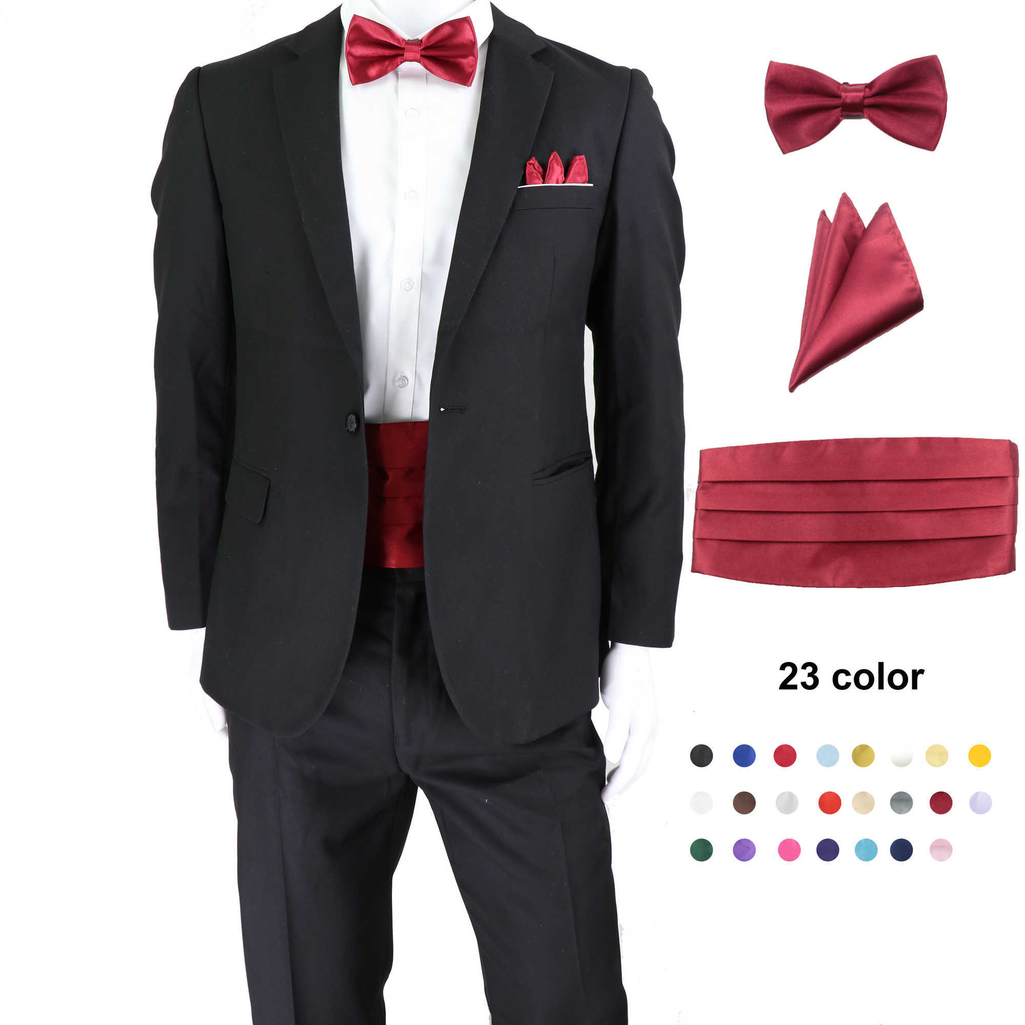 Bow Ties Wine Red 23 Solid Color Men Elastic Cummerbund Waist seal Bow Tie Set Pocket Square Formal Luxury Tuxedo Suit Accessories Gift L221022-image-811934697