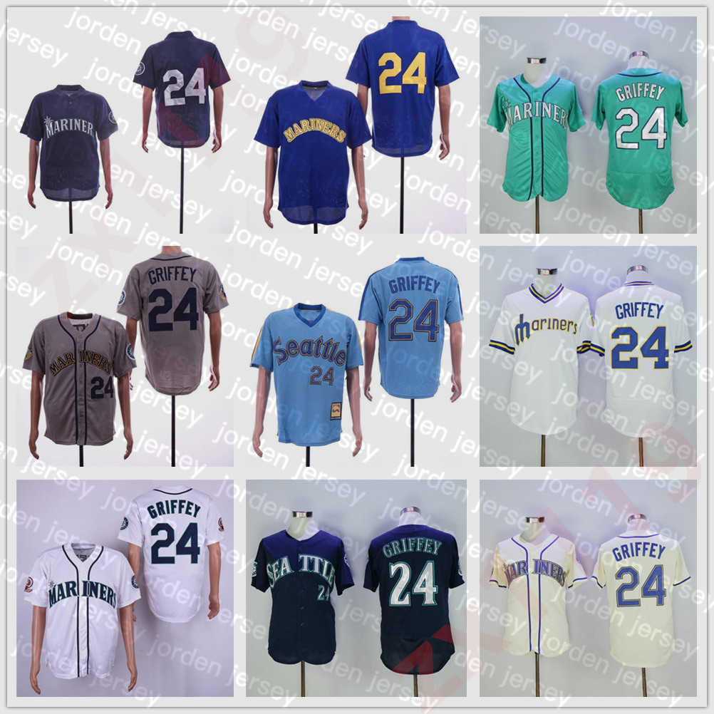 

NEW College Baseball Wears Men Women kids Retire Baseball 24 Ken Griffey Jr Jersey Men 1984 1995 Vintage Pullover All Stitched Flexbase Cool, As pic