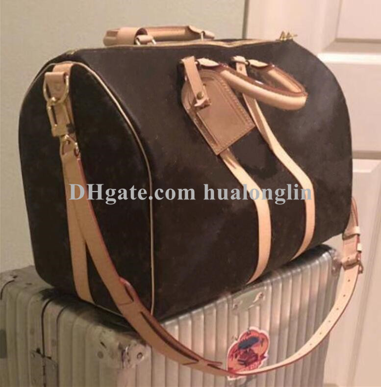 

5A TOP Grade Quality Woman bag duffle man bags handbag purse tote travel bags flower checkers grid ladies fashion designer large big size, Brown flower