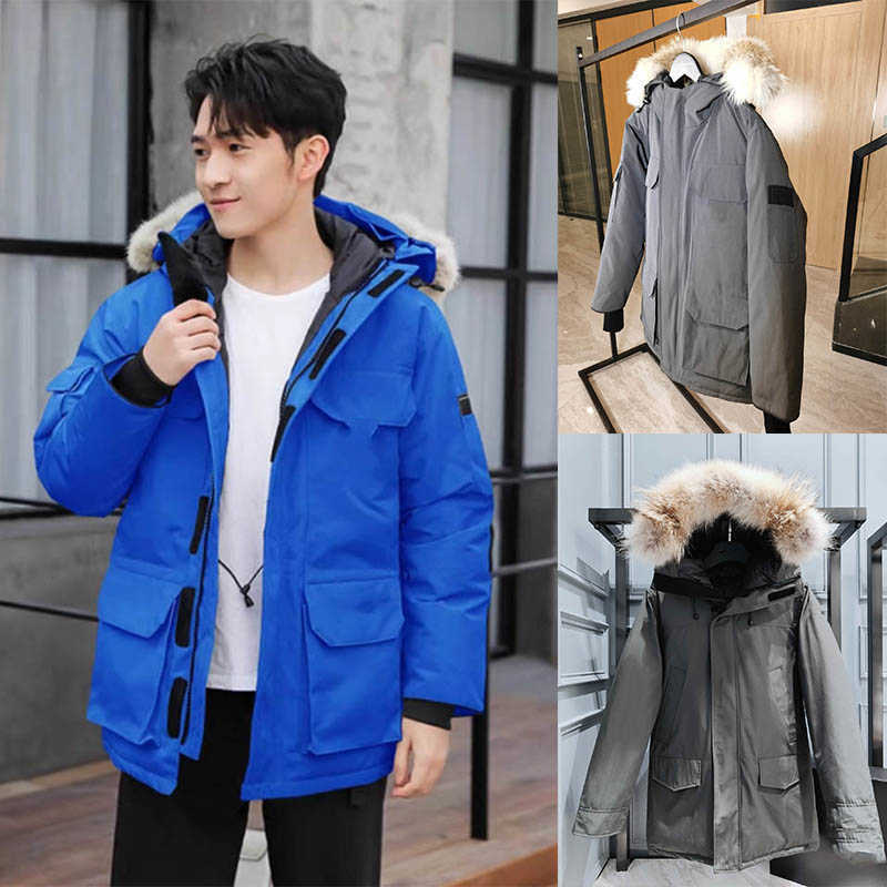 

Winter jackets large pockets thick down jacket with real wolf fur travel warm long coats fashion casual white goose out of the set coat, Box
