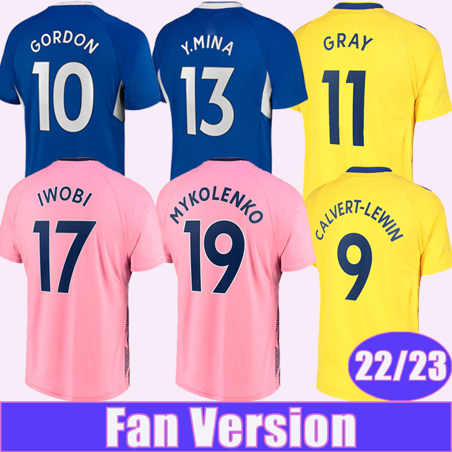 

22 23 KEANE DAVIES GRAY Mens Soccer Jerseys DOUCOURE TOWNSEND CALVERT-LEWIN ALLAN GORDON Y. MINA MYKOLENKO DELE Home Away 3rd Football Shirts, Qm11260 22 23 away no patch