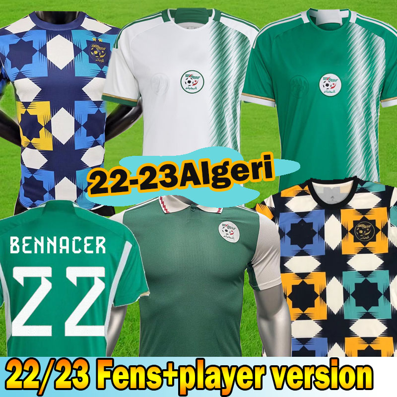 

2022 2023 Algeria Soccer Jerseys Fans player version DELORT OUNAS BENTALEB MAHREZ BELAILI SLIMANI BENNACER BENSEBAINI national team 22 23 training Football Short, 2022 goalkeeper playe