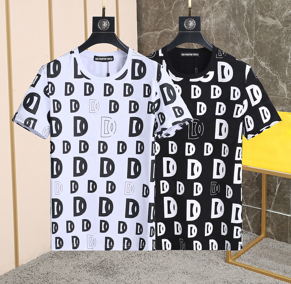 DSQ PHANTOM TURTLE Mens Designer T shirt Italian Milan Fashion Allover logo-print T-shirt Summer Black White T-shirt Male Hip Hop Streetwear 100%