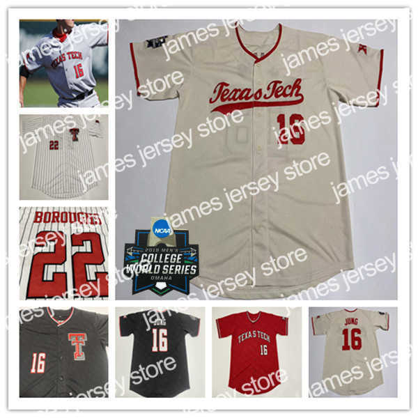 

College Baseball Wears NCAA Texas Tech TTU Baseball Jersey Custom Owen Washburn Josh Jung Jace Cole Stilwell Ty Coleman Andrew Morris Murrell Drew Reynolds Brandon, Man grey