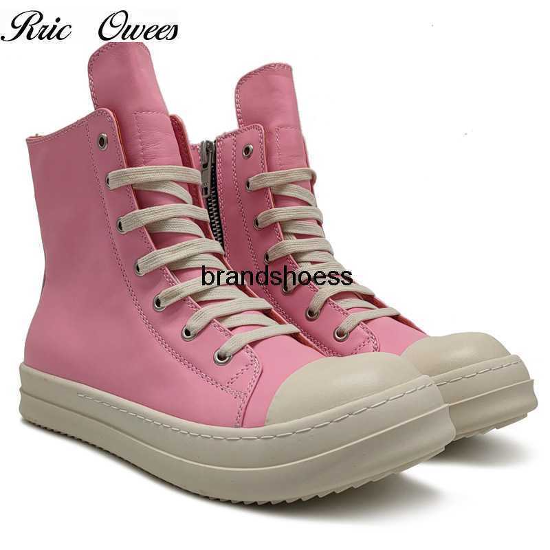 

Rric Owees Brand Rick High Top Board Shoes Owens Sneakers Mens Pink Leather CasualShoes Men's Sneakers Men's Shoes Women Shoes