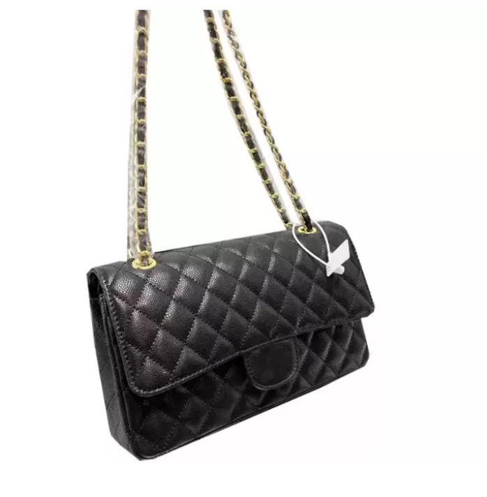 

Classic bag double disk caviar real quilting calfskin leather Matelasse Crossbody shoulder more famous luxury designers yellow gold and silver, Box