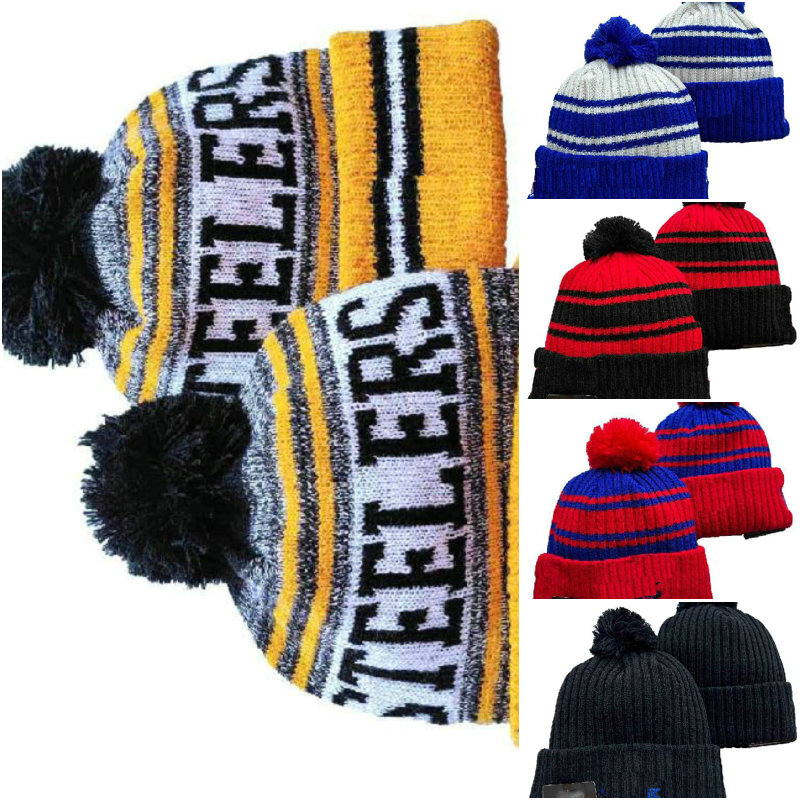 

Men Knitted Cuffed Pom HATS Pittsburgh Beanies PIT Sport Knit Hat Striped Sideline Wool Warm Football Beanies Cap For Women's American All Team Chapeau Gorra A5, 32