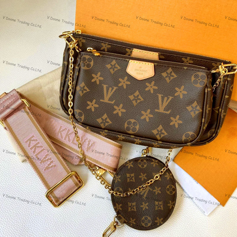 

3A luxurys bag favorite multi accessories 3 pcs/set women Crossbody Purse Messenger bags Handbags Louiseity Flowers shoulder bag Viutonity lady Leather with box, Red