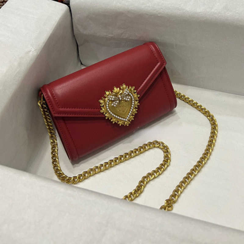 

Brand new dual-purpose chain bags handbag dg women pearl butterfly buckle clutch wallet cow leather multicolor shoulder crossbody bag ladies purse, Red