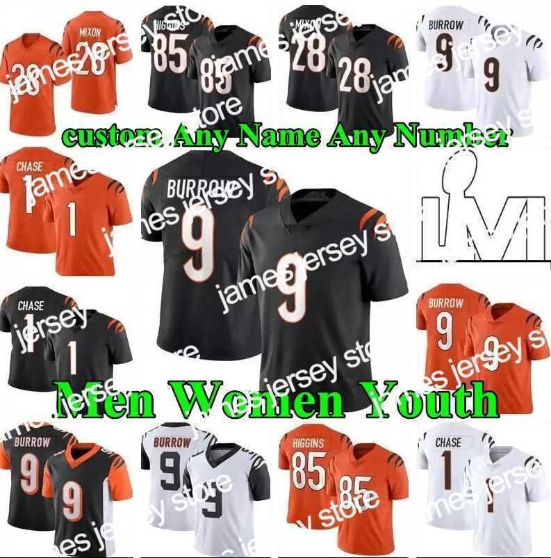 

Football Jerseys New 9 Joe Burrow 1 Ja'Marr Chase Football Jersey Tee Higgins Sam Hubbard Jessie Bates III Mixon Evan McPherson Uzomah Logan Wilson Chidobe, As shown in illustration