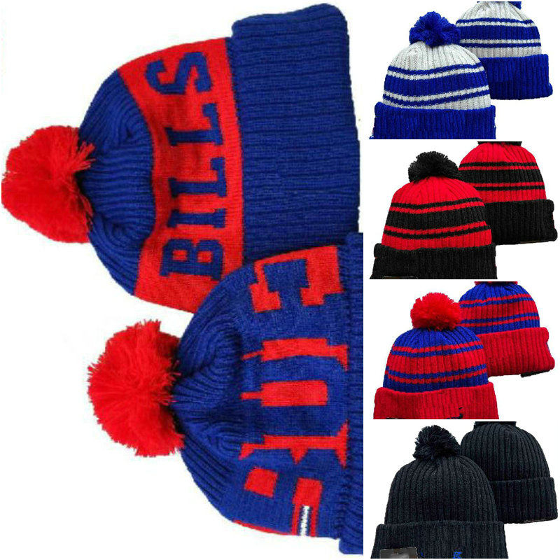 

Men Knitted Cuffed Pom HATS Buffalo Beanies BUF Sport Knit Hat Striped Sideline Wool Warm Football Beanies Cap For Women's American All Team Chapeau Gorra A16, 12