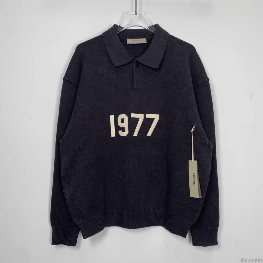 2022 Autumn Winter New Arrive Essential 1977 Digital Flocked Polo Knit Sweater Men Women Loose Hip Hop Streetwear Pullover
