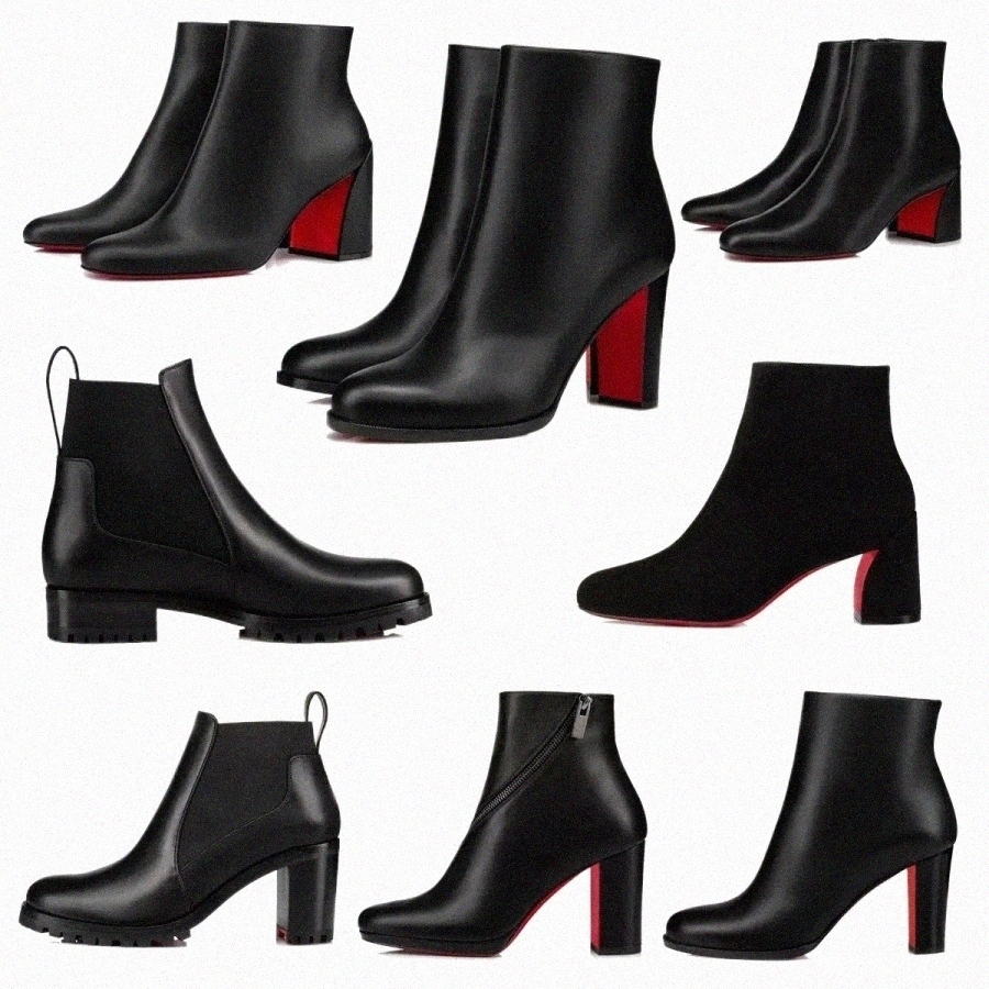 

popular Trendy Women Short Booties Dress Ankle Boot Red-Bottoms Heels Boots Luxury Reds Soles Heel Womens Pumps Turela Suede Ankles Boots e6Y9#, 001