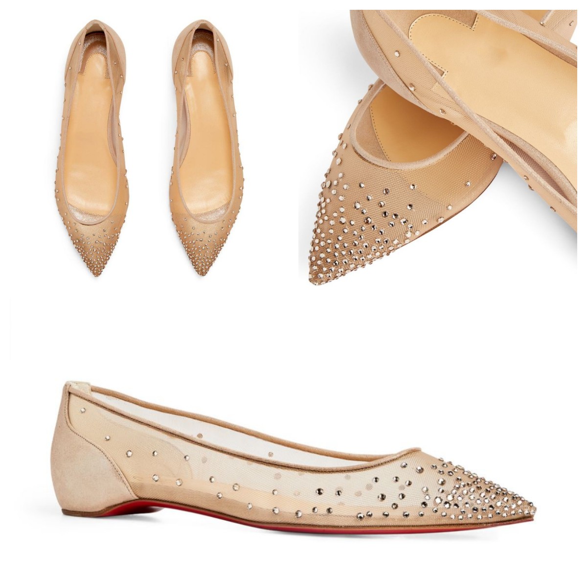 

Designer Pumps Women Dress Shoes Luxury Follies Mesh Strass Ballet Flats Pointed Toe EU35-43 With Box Dresses Wedding