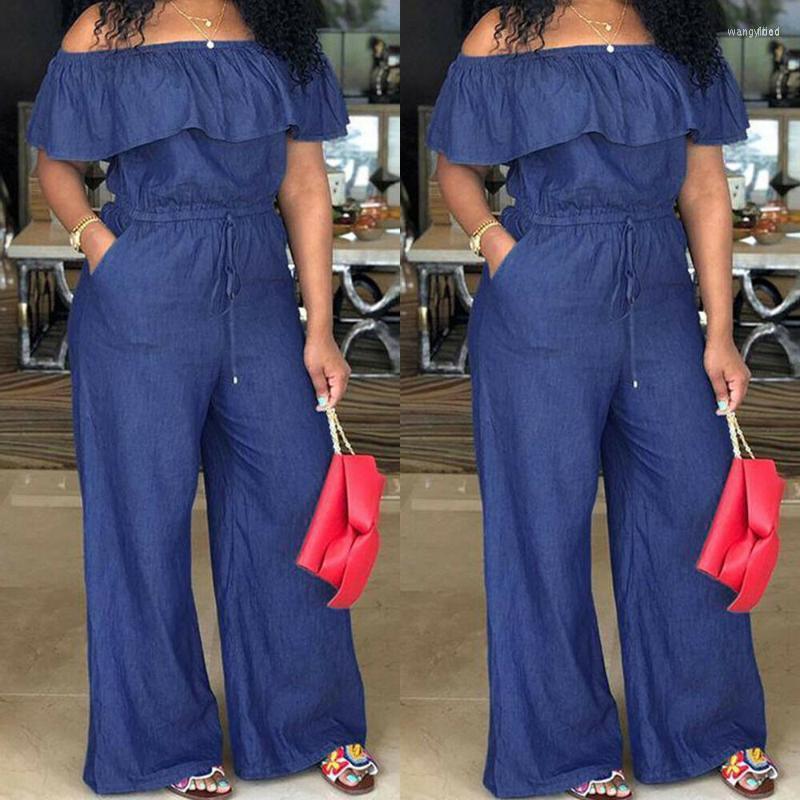 

Women's Jumpsuits Women's & Rompers Fashion Casual Women Solid Off Shoulder Long Romper Jumpsuit Bodysuit Overall Wide LegsWomen's, Blue