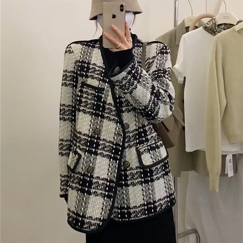 Chan New Women's brand jacket designer Fashion houndstooth tweed coat Fall Winter western suit jacket Leisure Spring logo Coats Women Down J