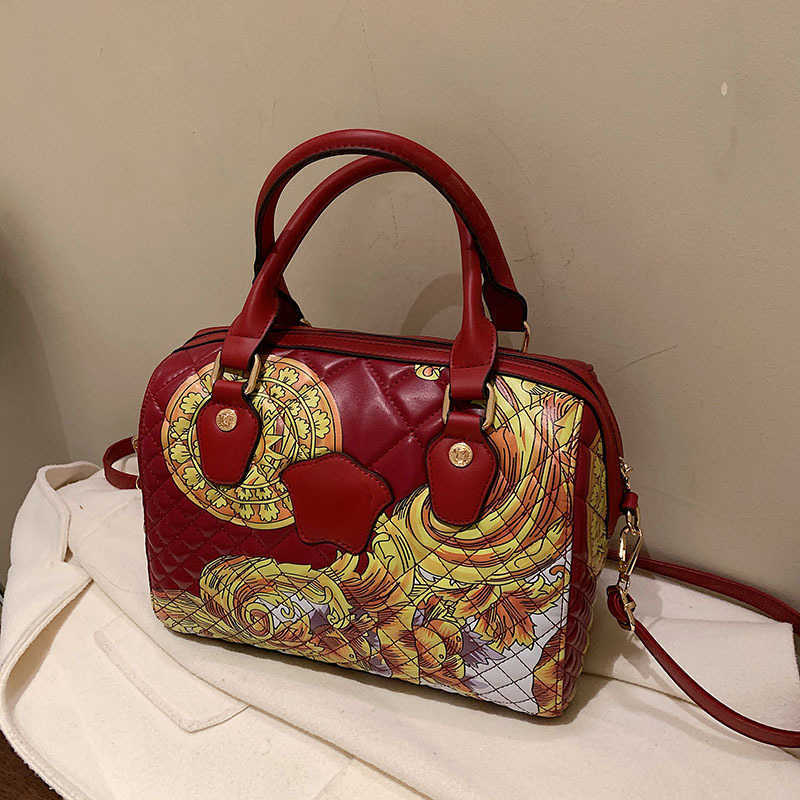 Fashion Women Sacs Boston Designer Medusa Handsbag Crossbodybody Rhombus Portefeuille Graffiti peint de grande capacité sac à main