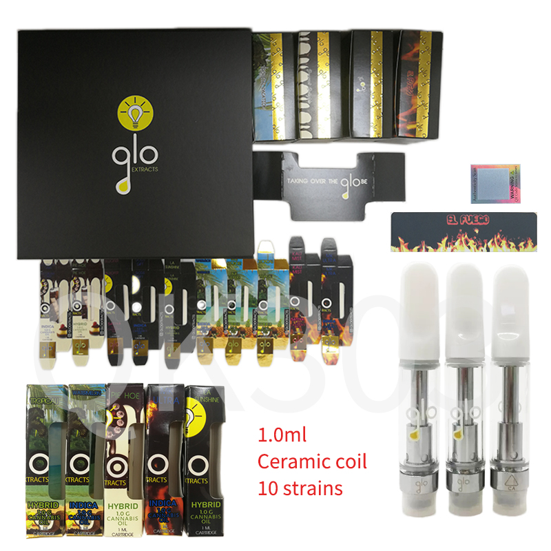 

GLO Carts 2022 New Packaging Ceramic Vape Cartridges Empty 1ML Thick Oil Vaporizer Carts E Cigarette 510 Thread for Disposable Vapes Pen