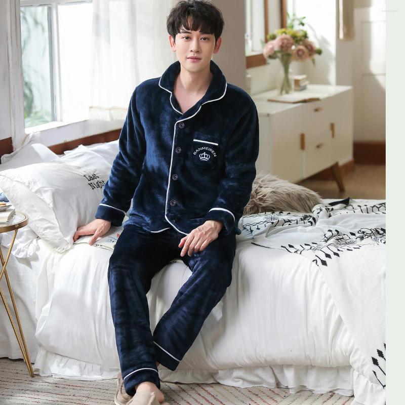 

Men's Sleepwear Flannel Pajamas Sleeping Suits Men Fashion Classy Pijama Hombre Male Blue Pyjamas Long Sleeves Casual, Pj301color37