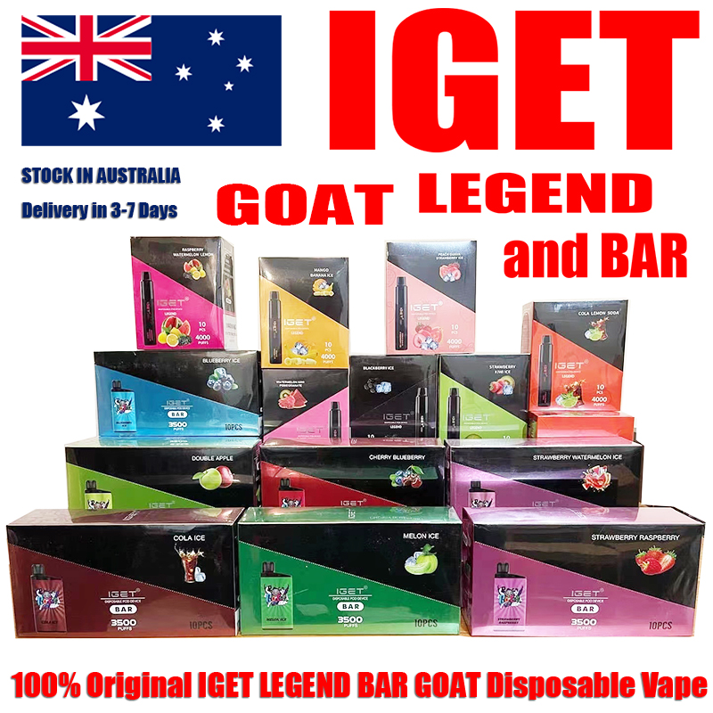 

STOCK IN AUSTRALIA Disposable Vape IGET LEGEND BAR GOAT Pod Device Kit 4000 Puffs 12ml Prefilled Cartridge Battery Stick Pen GOAT XXL KING GUNNPOD JS ENERGY