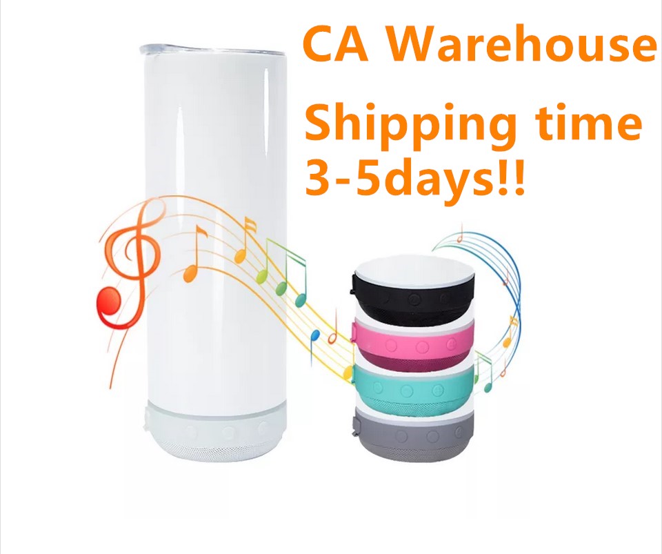 

CA Warehouse Sublimation 20oz straight white Tumblers with bluetooth tumbler Straw Lid Blanks Stainless Steel Double Wall Speaker tumbler Travel Mugs Party, Multi-color