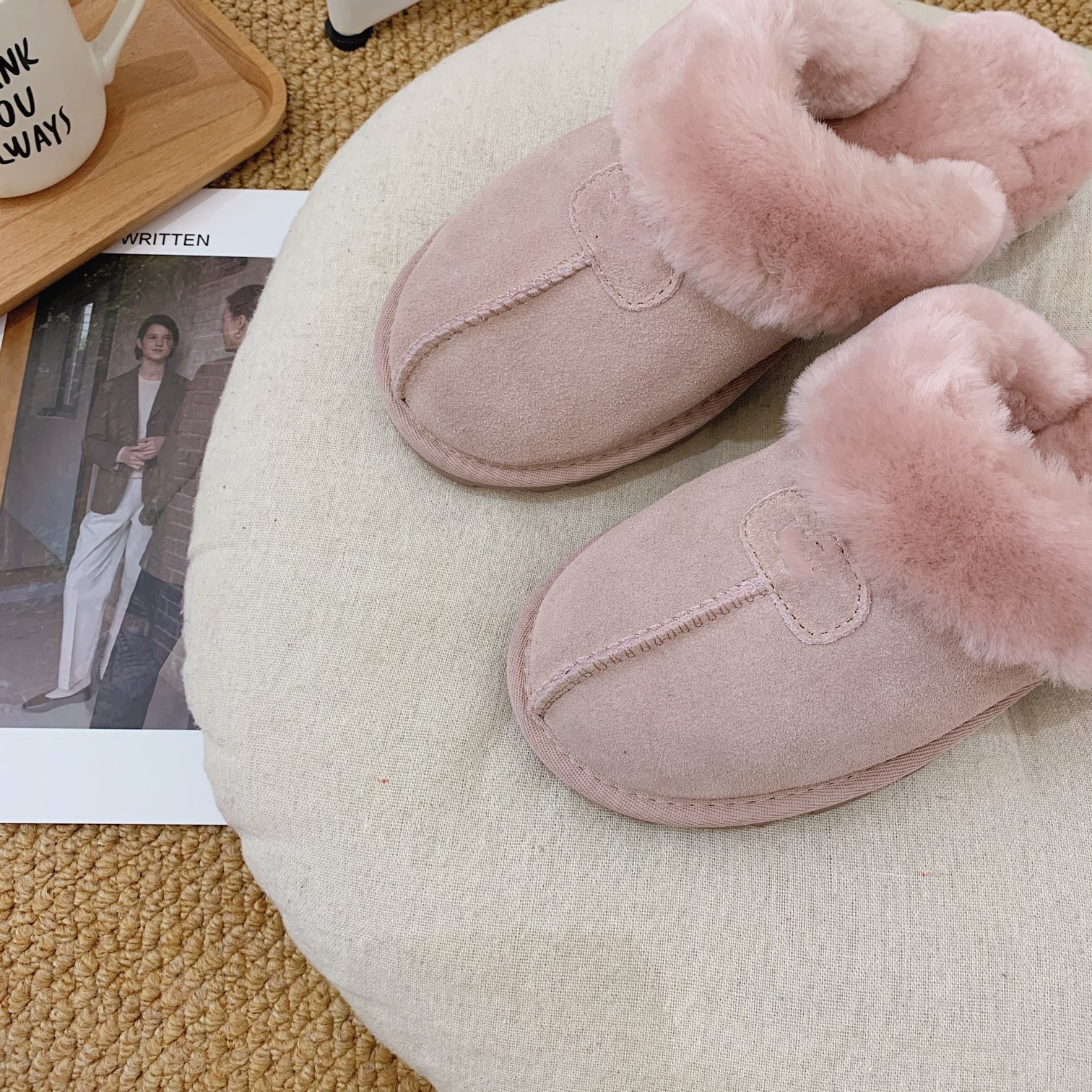 

Boots Womens Tazz Slippers Fur Slides Classic Ultra Mini Platform Boot Tasman Slip-on Les Petites Suede Wool Blend Comfort Winter Designer000, Grey