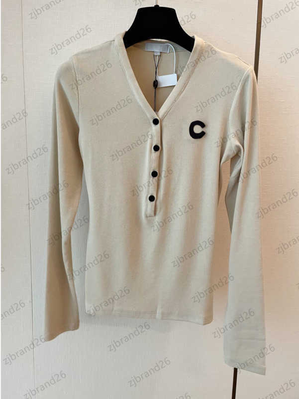 

Top Womens Clothes V-neck Half-cut Button-up Long-sleeved T-shirt Contrasting Letter Jacquard Slim Version Simple Versatile Base Shirt Women Clothing 1970, 4 gray
