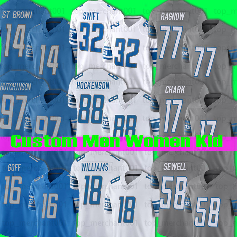 

Jared Goff Craig Reynolds Football Jersey Detroits''Lions''Craig Reynolds Josh Reynolds T.J. Hockenson Amon-Ra St. Brown Alex Anzalone DeShon Elliott Malcolm Rodriguez, Custom women jersey