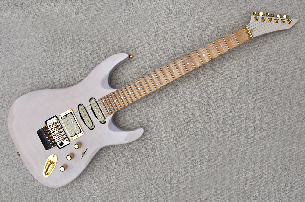 

Factory Custom Electric Guitar with Quilted Maple Veneer Gold Hardwares Scalloped Maple Fretboard SSH Pickups 24 Frets Can be Customized