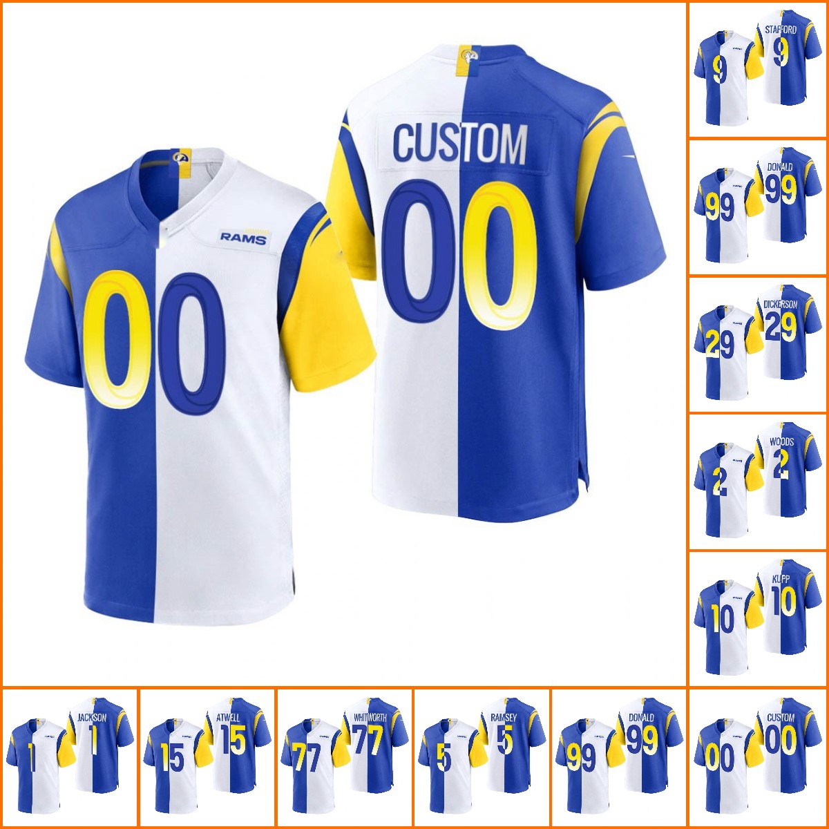 

Jersey Custom Los Angeles''Rams''Men #1 DeSean Jackson 10 Cooper Kupp 99 Aaron Donald''NFL''Women Youth Royal Whit Jersey Wholesale