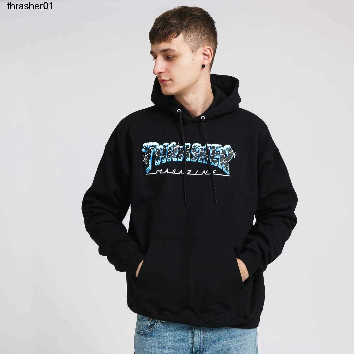 Men's Hoodies designer Sweatshirts winter new skateboard fashion brand thrasher Black Snow flame printed men's women's hooded Plus