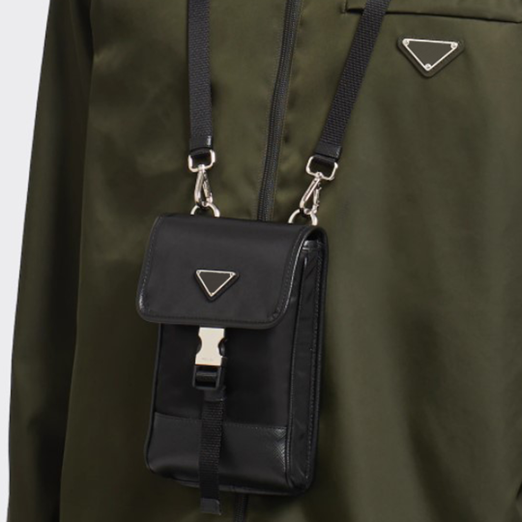 

Re-Nylon And Saffiano Leather Smartphone Case Bag Women Men Designer Push-lock Clasp Enameled Metal Triangle Logo Cases Worn Around The Neck Shoulder Bag, I need see other product