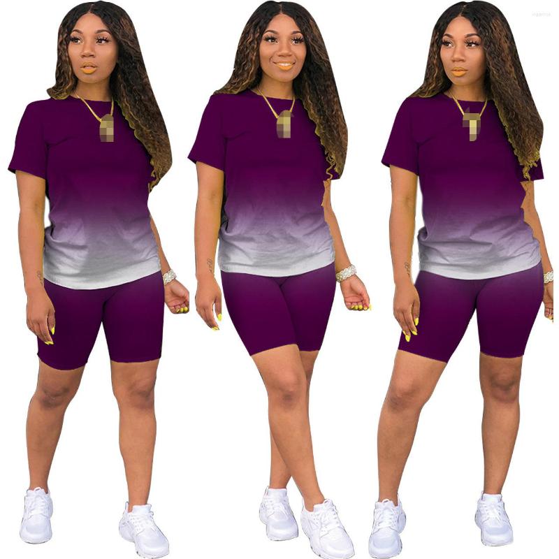 

Women' Tracksuits 2023 Women' Summer European And American Short Sleeve Shorts Casual Gradient Solid Color Two-piece Set, 07
