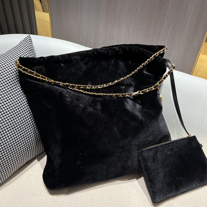 

Womens Velvet Blingbling Sequins Shoppiung Bag Gold Metal Hardware Matelasse Chain Shoulder Handbgas With Lucky Coin Pouch Large Capacity Outdoor Sacoche 38X45CM, Box