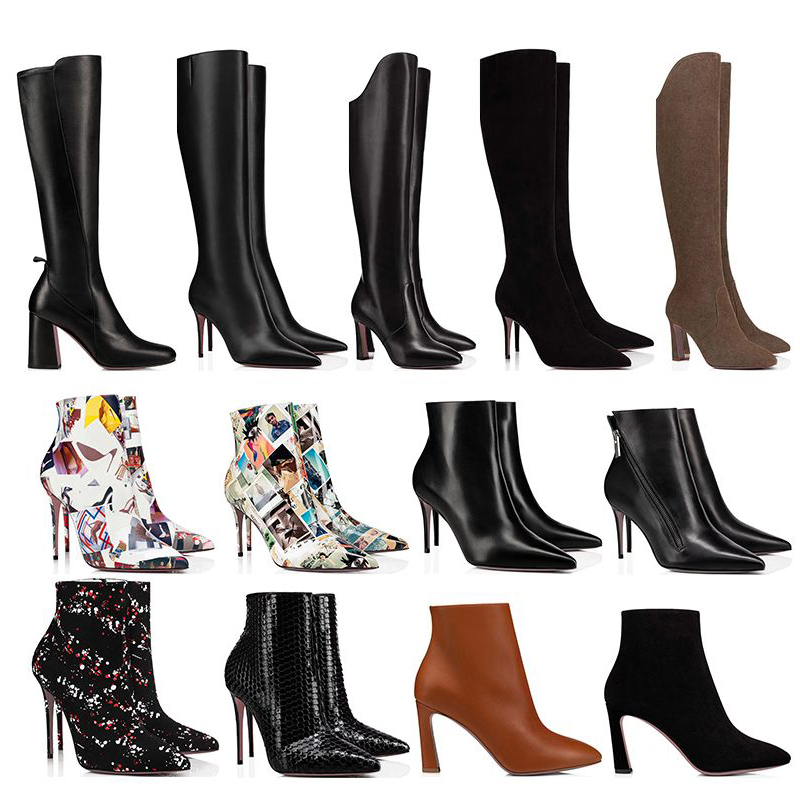 

women Luxury Designers tall Ankle Boots booties So Kate 8 10 12cm Booty thin heels chunky pony pointed toes Velvet leather womens stud boot winter over the knee Boots, Color#7