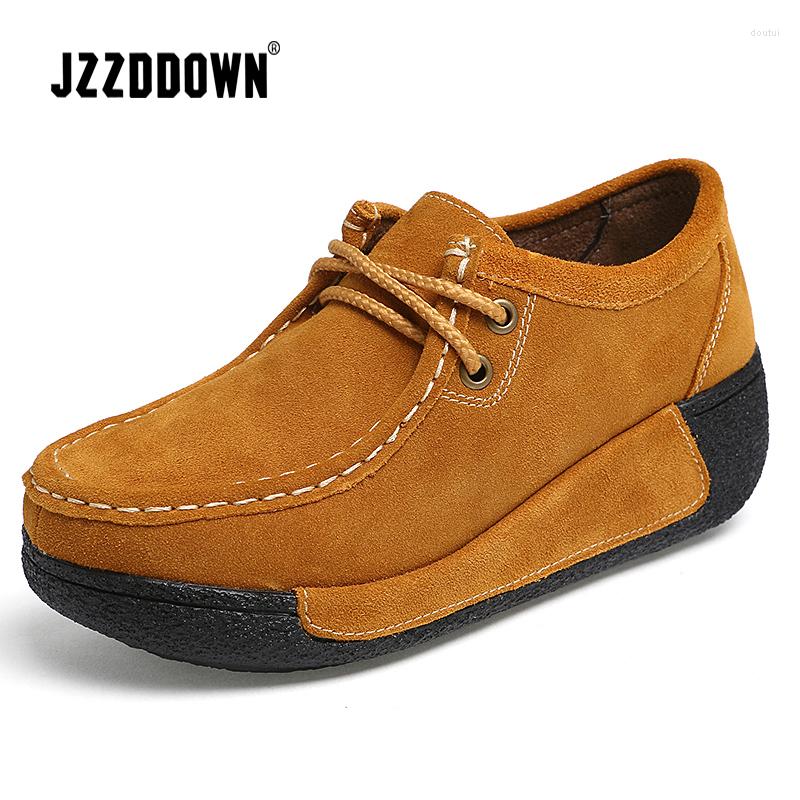 

Dress Shoes JZZDDOWN Women Genuine Leather Suede Platform Winter Woman Sneakers With Fur Casual Loafers Wedges Ladies, Black