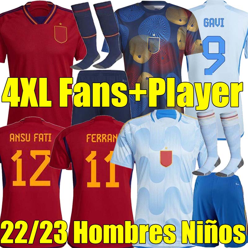 

4XL 2022 Spain PEDRI Soccer Jerseys Espana ANSU FATI ASENSIO MORATA FERRAN KOKE GAVI C.SOLER 2023 World Cup football shirt 22/23 Men kids Kits sock Full sets pre-match, 2022 home women team