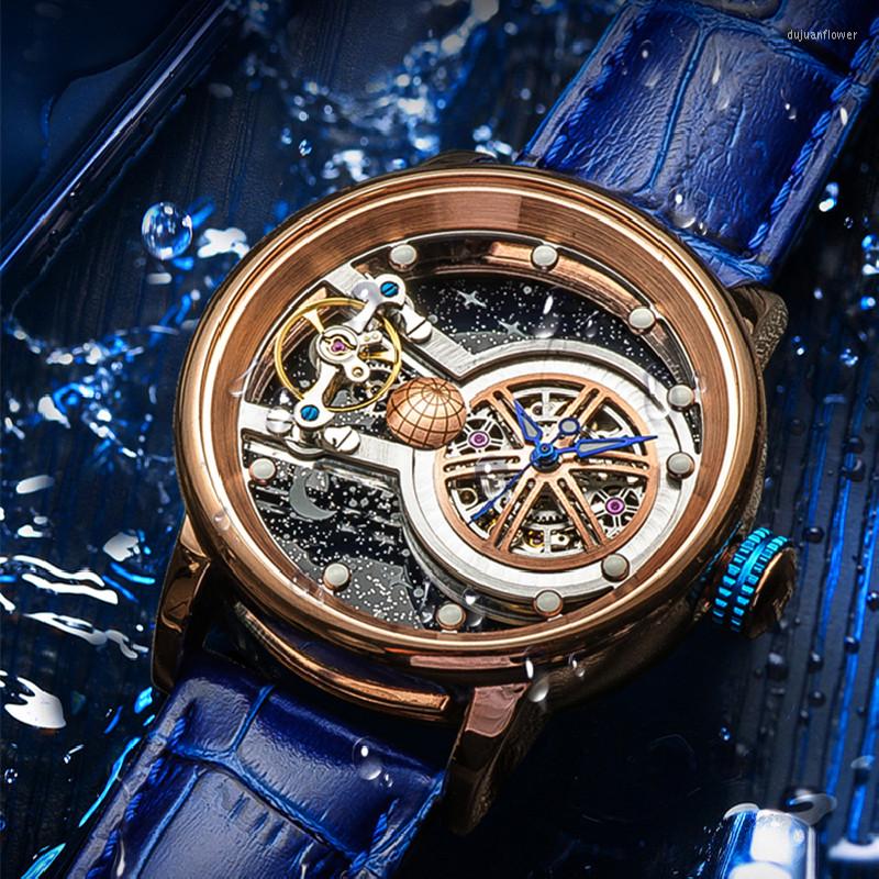 

Wristwatches HANBORO Starry Sky Watch For Men Mechanical Luxuri Man Clock Earth Theme Design Automat Herren Uhr, Silver-starry sky