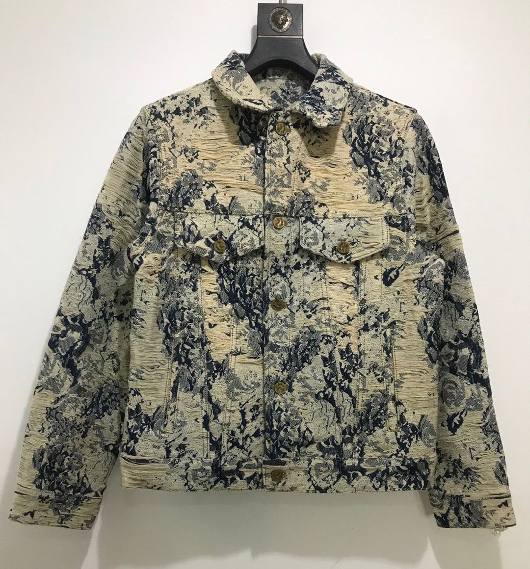 

2022 Men's plus size Outerwear Coats Denim jacket spring autumn men Windbreaker Clothing Casual Blue plants and flowers print jacketss, As same as picture