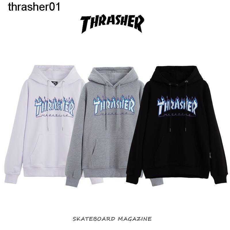 Sweatshirts de créateurs de skateboard pour hommes à capuche masculine Nouveau skateboard Brand de mode Thrasher Fime Flame imprimé en peluche po