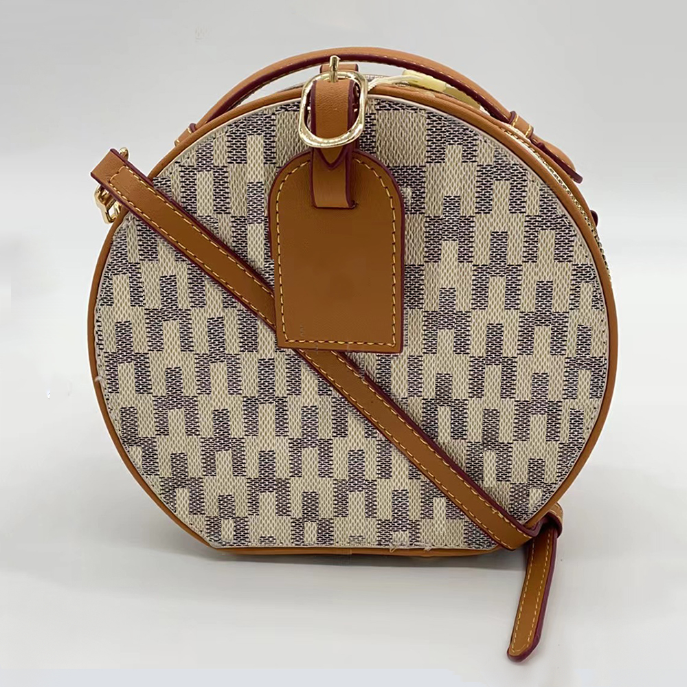 

Women Circular Crossbody Bag Classic Plaid Round Handbags Designers Shoulder Purse lvc Leather Strap Handle Luxury Lady Christmas Gift Cosmetic Wallet, Black