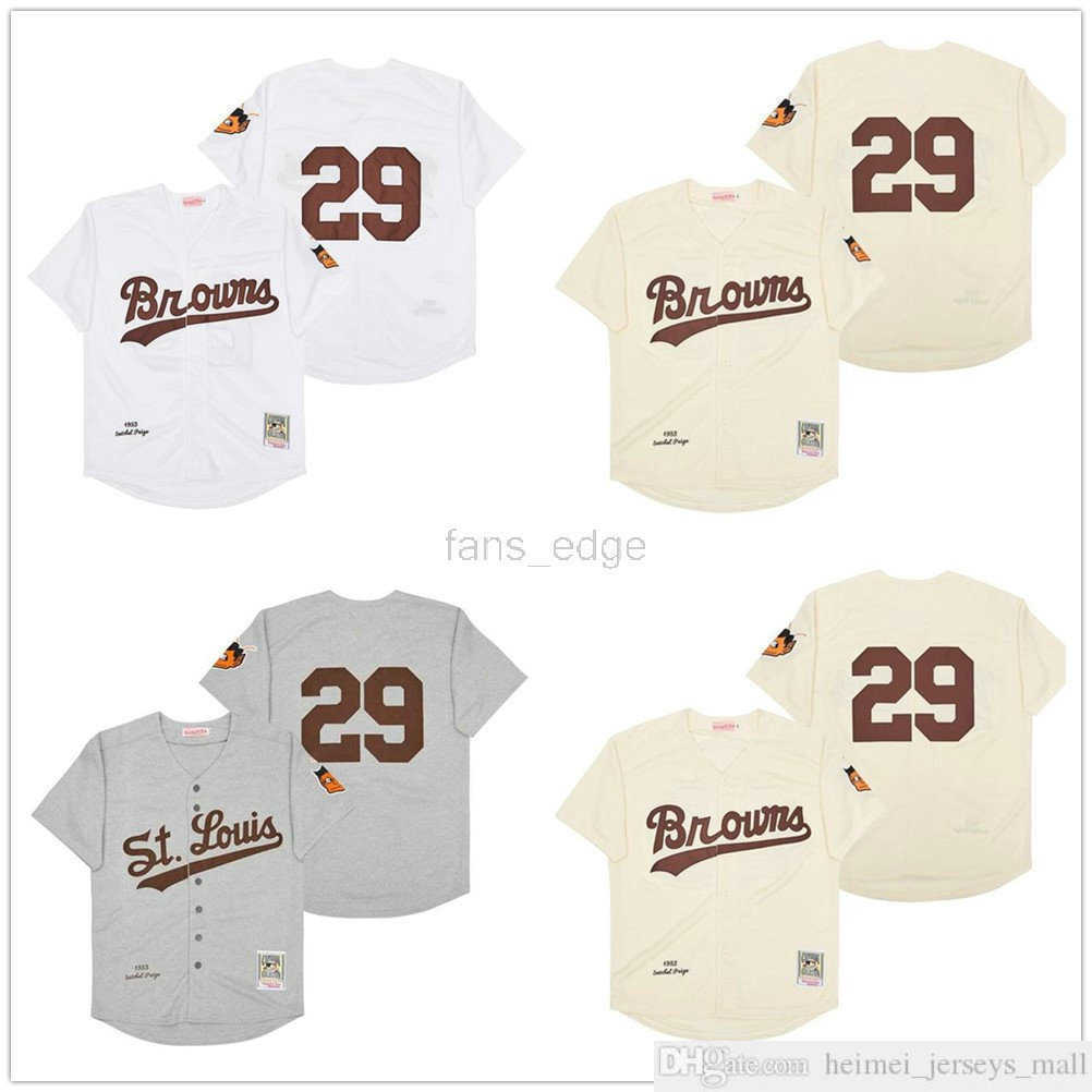 

Retired mens Baseball Jersey 1953 Browns #29 Satchel Paige Jersey Cool Base Breathable Pure Cotton Stitched White Grey Team Away High, As picture