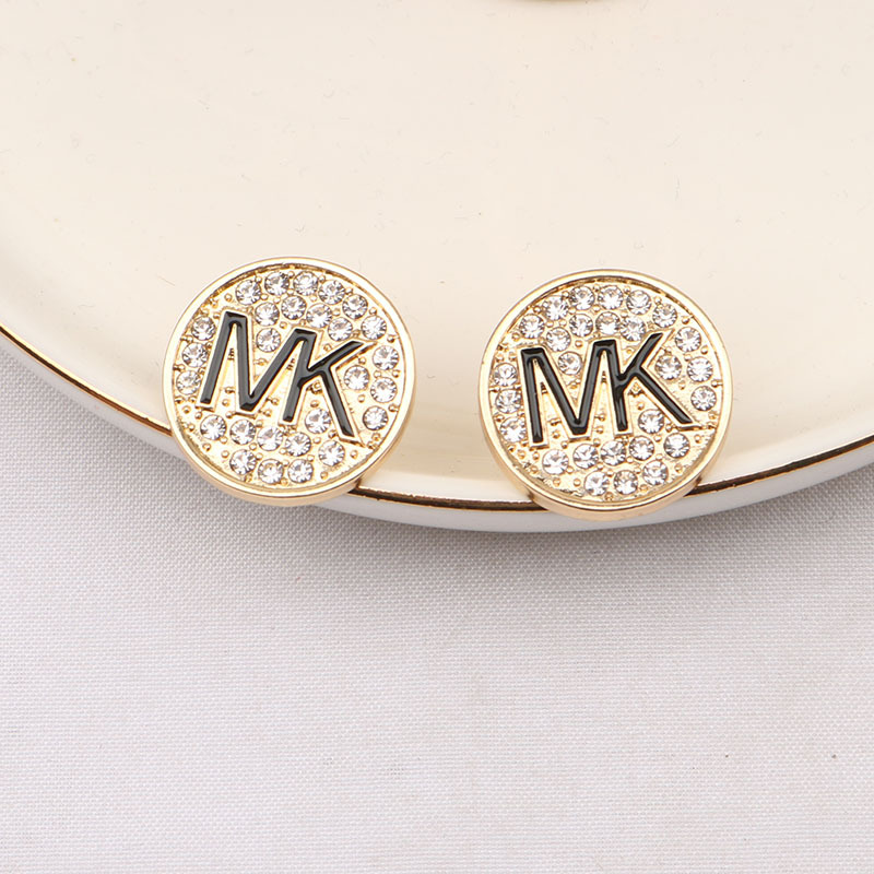 

Fashion Women 18K Gold Plated Designer Ear Stud Earrings Brand Designers Round Geometry Double Letters Crystal Rhinestone Earring Wedding Party Jewerlry