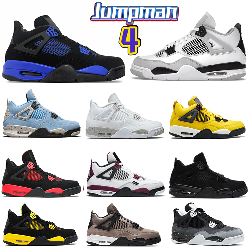 

Jumpman 4 Basketball Shoes 4s retro Mens Sports Sneaker Military Black Canvas Cat Game Royal University Blue Red Thunder Designer men women sneakers Trainers Shoe, Shoe box