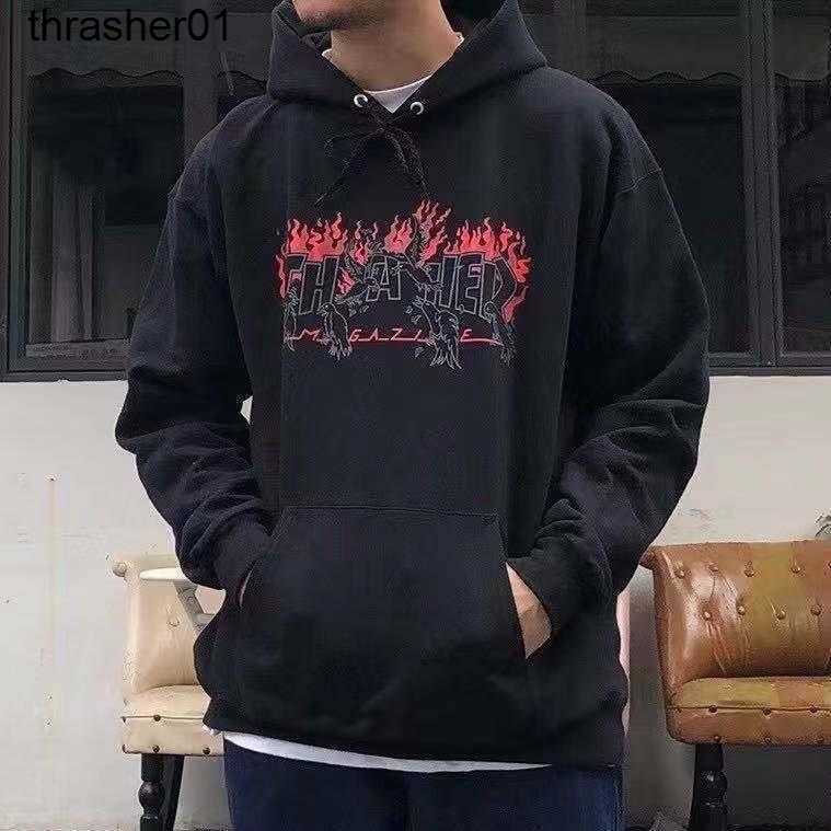 New Men's Hoodies designer Sweatshirts thrasher flame letter printed men's women's hooded Plush sweater winter fashion hoodie