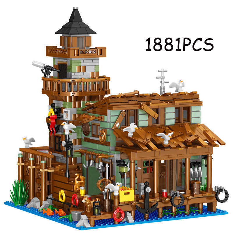 

Blocks MINI City Fisherman Cabin House Building Block MOC Creative Idea Street View Fishing Hut Model Bricks Assenbly toys Kids Gifts T221022