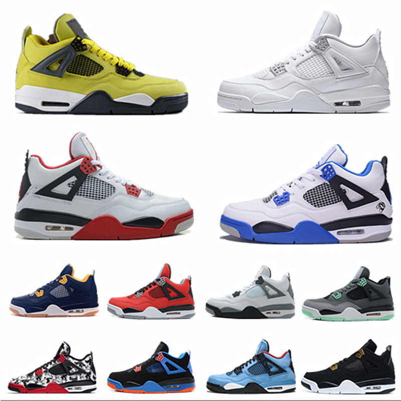 

New Basketball Shoes Sport Sneakers Men Women University Blue White Oreo Metallic Purple Black Cat Bred Shimmer Metallic Red Cactus Jack Jumpman 4S Outdoor Trainers, 20